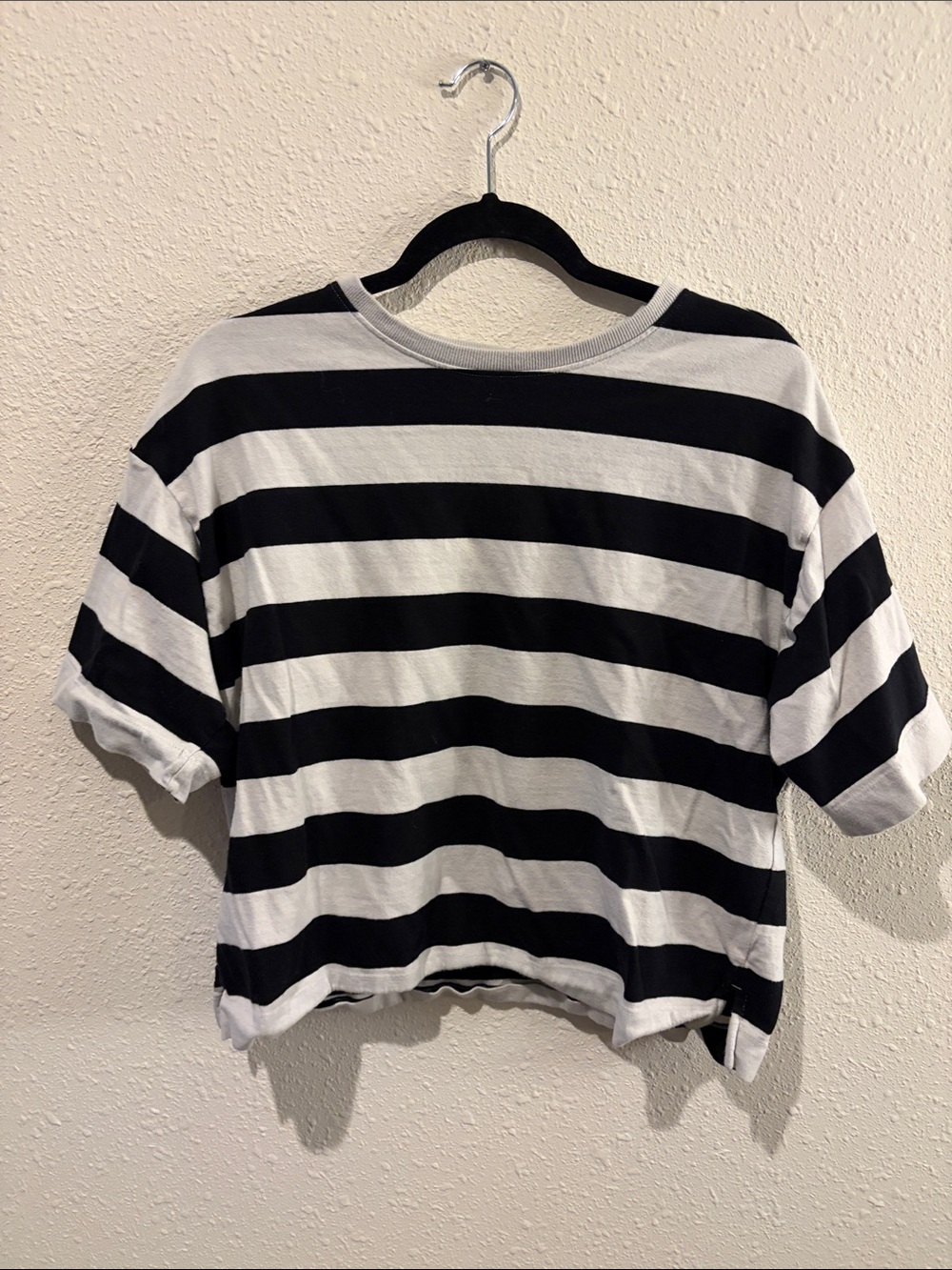 LOFT Black & White Striped Cropped Tee